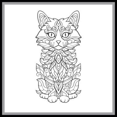 Renkli Kedi mandala sanatı siyah arkaplanda izole.
