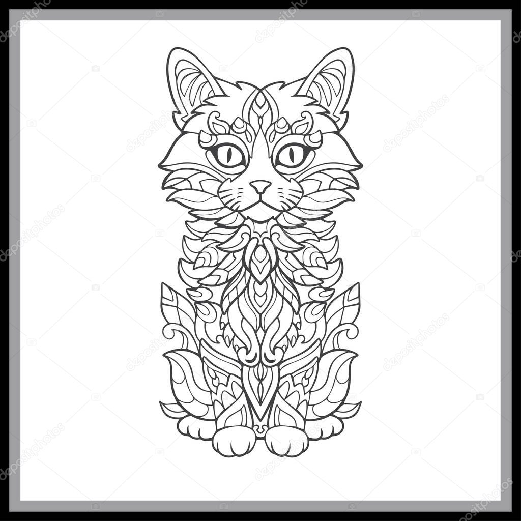 Colorful Cat mandala arts isolated on black background.
