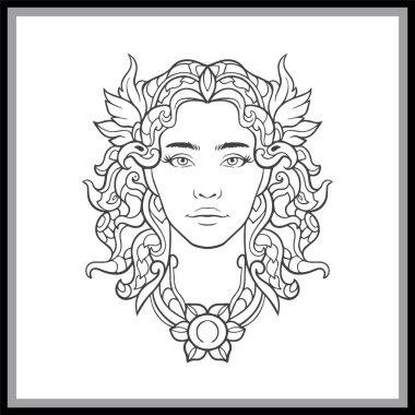 Afrodit baş mandala sanatı siyah arka planda izole edildi