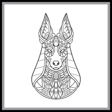 Anubis baş mandala sanatı siyah arka planda izole edildi