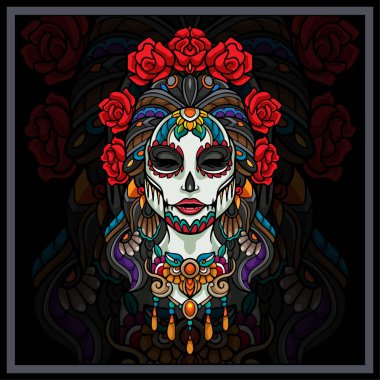 Renkli Calavera kız mandala sanatı