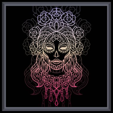 Gradyan renkli Calavera Kız mandala sanatları.