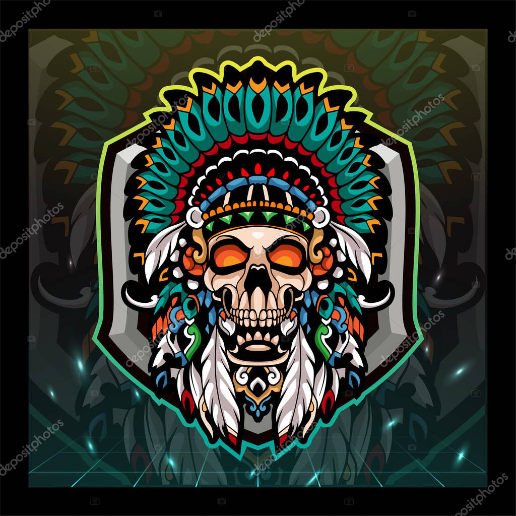 Tribal chief skull head mascot esport logo design