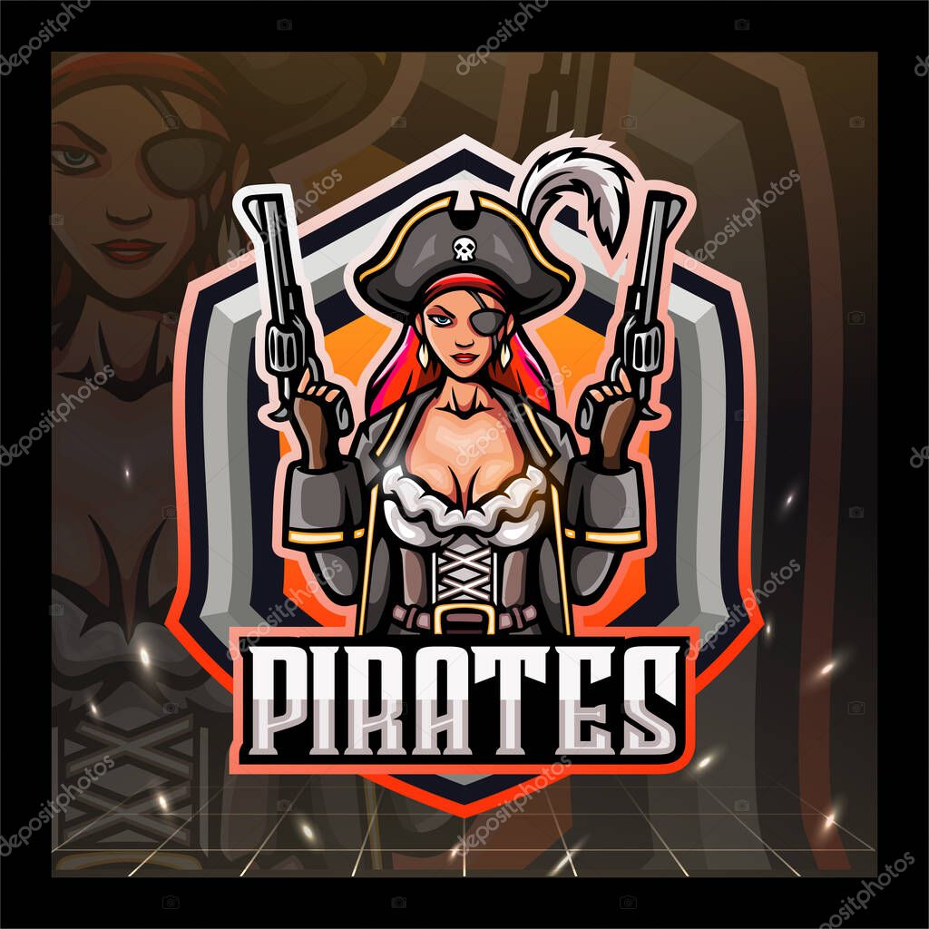 Pirates girl mascot esport logo design.