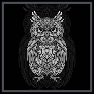 Tek renkli baykuş mandala sanatı.