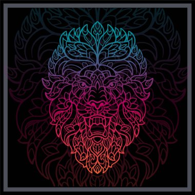 Rengarenk aslan başı mandala sanatı.
