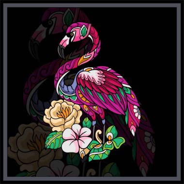 Renkli flamingo kuş mandala sanatı.