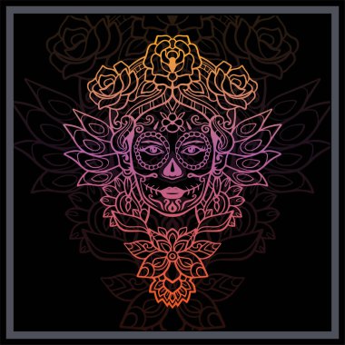 Renkli Calavera kız baş mandala sanatı.