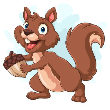 Cartoon squirrel holding a nut