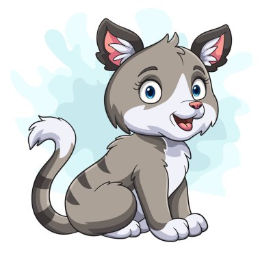 Beyaz arka planda karikatür sevimli kedi oturuyor