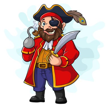 Bir kılıç tutan karikatür Kaptan korsan