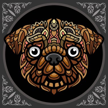 Siyah beyaz tişörte izole edilmiş renkli köpek kafası mandala sanatı..