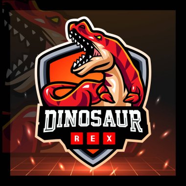 Dinozor Rex maskotu. esport logo rozeti