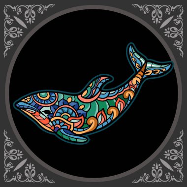 Siyah arka planda izole edilmiş renkli yunus mandala sanatları