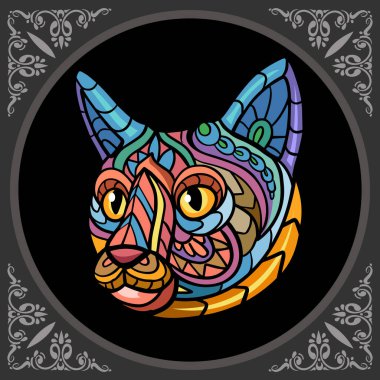 Colorful cat head mandala arts isolated on black background