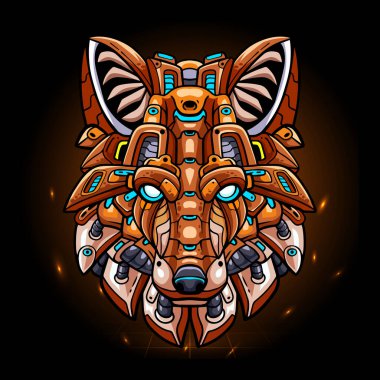 Tilki başlı meka maskotu. esport logo tasarımı