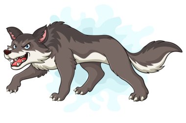 Beyaz arka planda izole edilmiş kızgın kurt çizgi filmi.