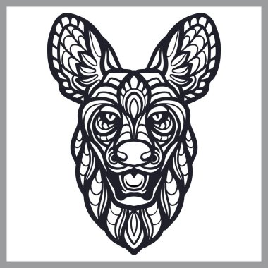 Sırtlan baş mandala sanatı, beyaz arka planda izole