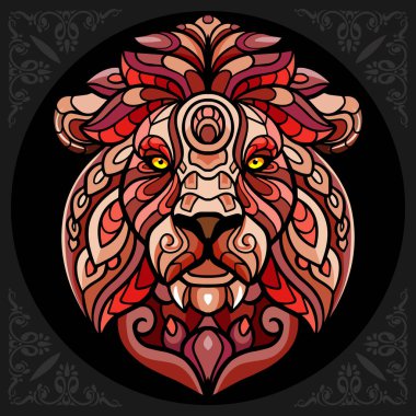 Renkli Aslan baş mandala sanatı, siyah arka planda izole