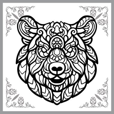 Boz ayı baş mandala sanatı, beyaz arka planda izole edilmiş.