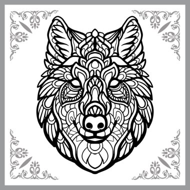 Kurt başlı mandala sanatı, beyaz arka planda izole.