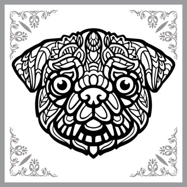 Köpek kafası mandala sanatı, beyaz arka planda izole edilmiş. Vektör illüstrasyonu