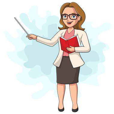 Cartoon female teacher with pointer stick