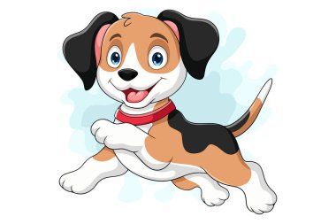 Çizgi filmdeki komik köpek beyaz arkaplanda tek başına çalışıyor