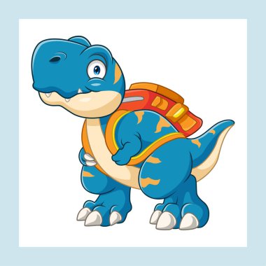 Çizgi film dinozoru okula çantasıyla dönüyor.