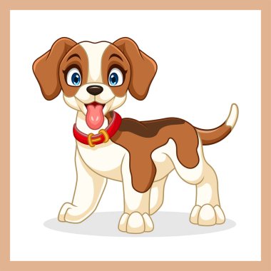 Beyaz arka planda çizgi film mutlu av köpeği