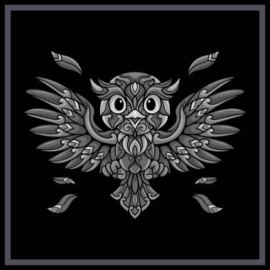 Beyaz arkaplanda tek renkli baykuş mandala sanatları izole edilmiş.