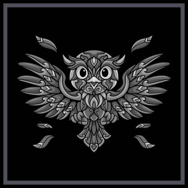 Beyaz arkaplanda tek renkli baykuş mandala sanatları izole edilmiş.