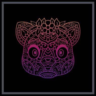 Kedinin baş mandala sanatı siyah arka planda izole