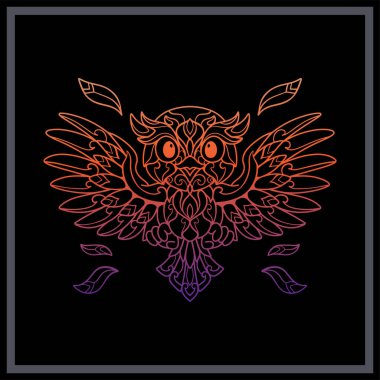 Renkli baykuş çizgi filmi mandala sanatları siyah arka planda izole edilmiştir.