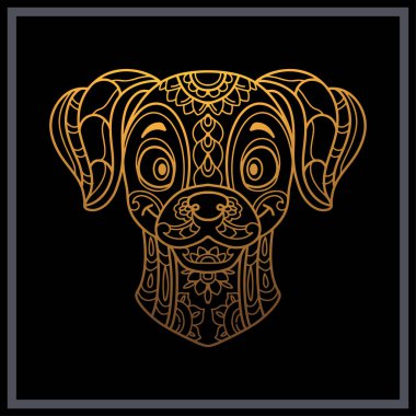 Siyah arka planda izole edilmiş renkte beagle baş çizgi film mandala sanatı