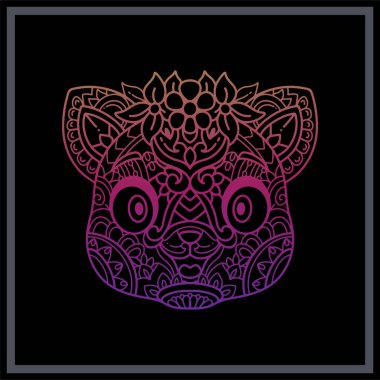 Kedinin baş mandala sanatı siyah arka planda izole