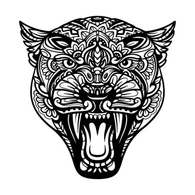 Leopar baş mandala sanatı beyaz arka planda izole edildi