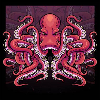 kraken octopus mascot esport logo design