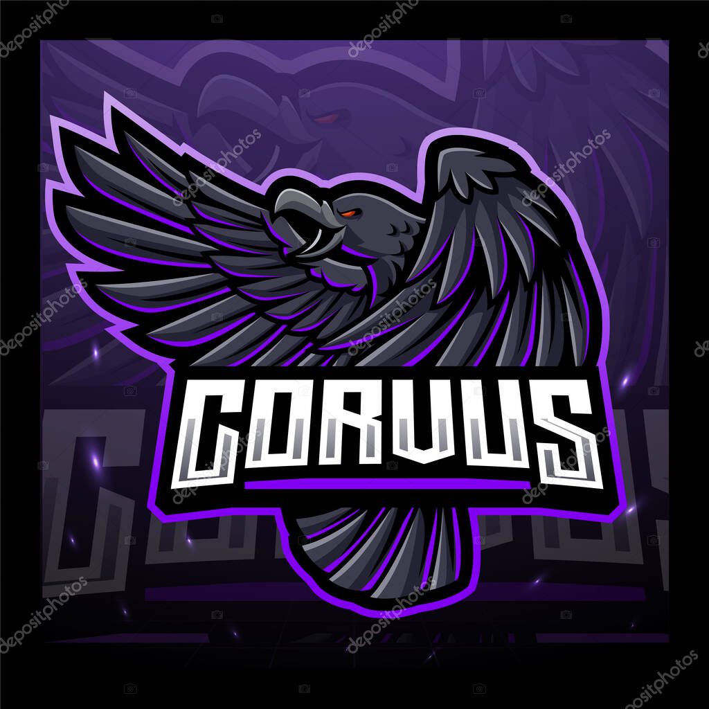 Corvus raven bird mascot esport logo design