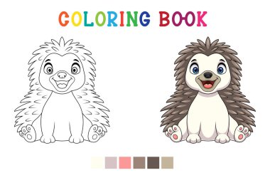 Boyama kitabı tarzında şirin kirpi çizgi filmi.