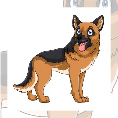 Beyaz arka planda Alman çoban köpeği çizgi filmi.