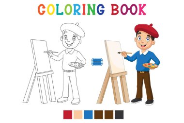 Bir ressamın karikatürü boyama kitabı tarzında bir manzara çiziyor.