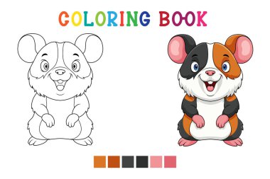 Beyaz arkaplanda boyama kitabı tarzında şirin bir hamster çizgi filmi.