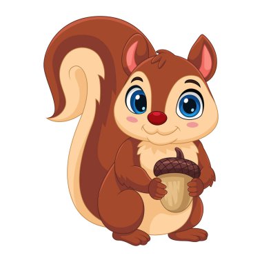 Beyaz arka planda izole edilmiş şirin küçük sincap çizgi filmi.