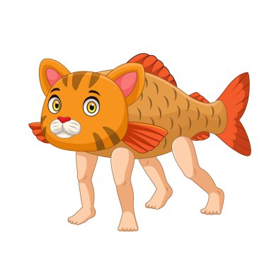 Karikatür Kedi, balık vücutlu ve dört bacaklı.