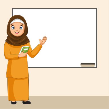 Müslüman bir kadın öğretmenin beyaz tahtayla tesettüre girdiği karikatür.