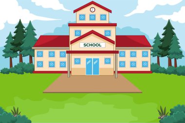 Çam ağacından arkaplanı olan okul çizgi filmi