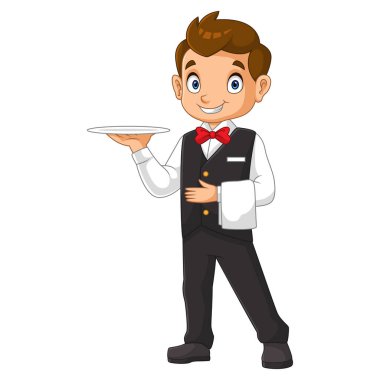 Tabak taşıyan sevimli çizgi film garsonları.