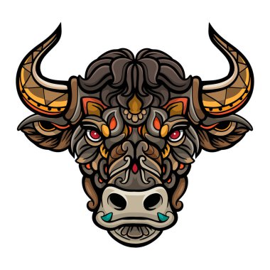 Beyaz arka planda izole edilmiş boğa mandala sanatı