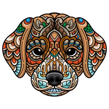 Beyaz arka planda izole edilmiş Beagle Dog Head mandala sanatları